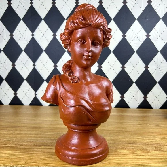 Tall Neoclassical Lady Bust 15" Sculpture Chalk-ware Vintage Luxury Décor - Picture 10 of 15